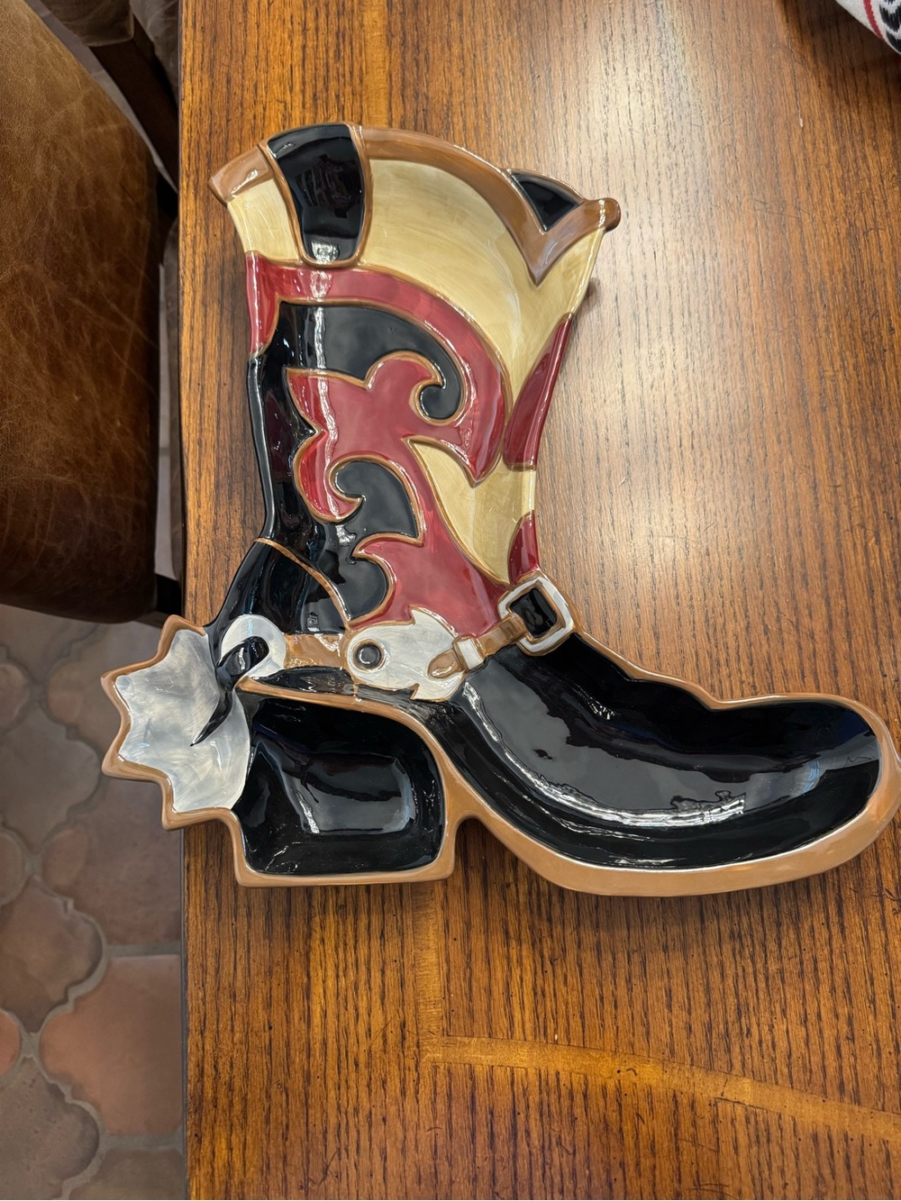Sonoma Black Red Cream Cowboy Boot Serving Dish
